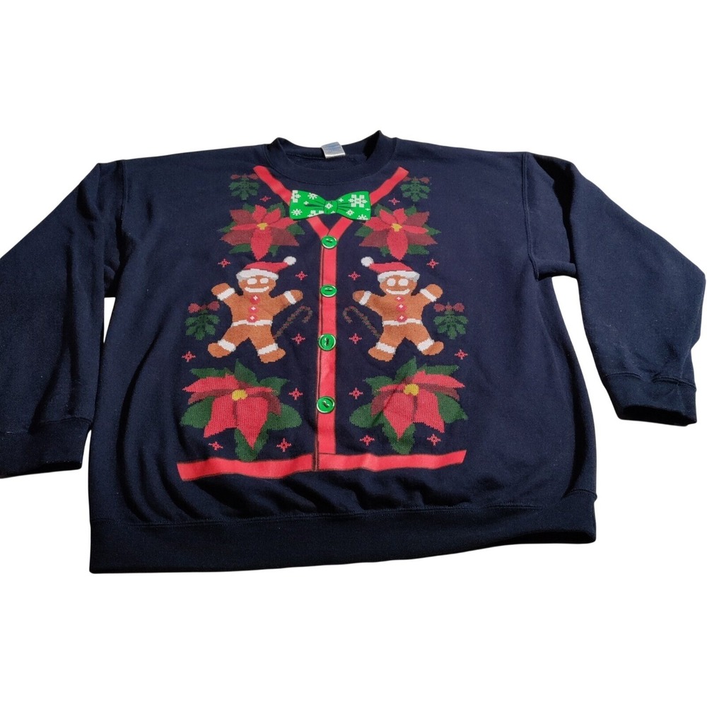 Gildan XL Ugly‎ Christmas Sweatshirt Gingerbread Poinsettia Unisex